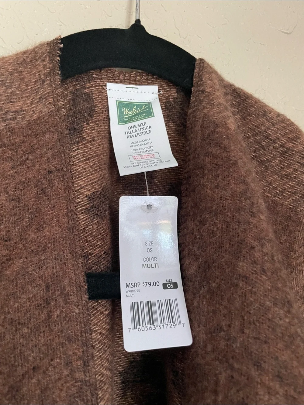 New Woolrich Reversible Wrap One Size Animal Print Brown